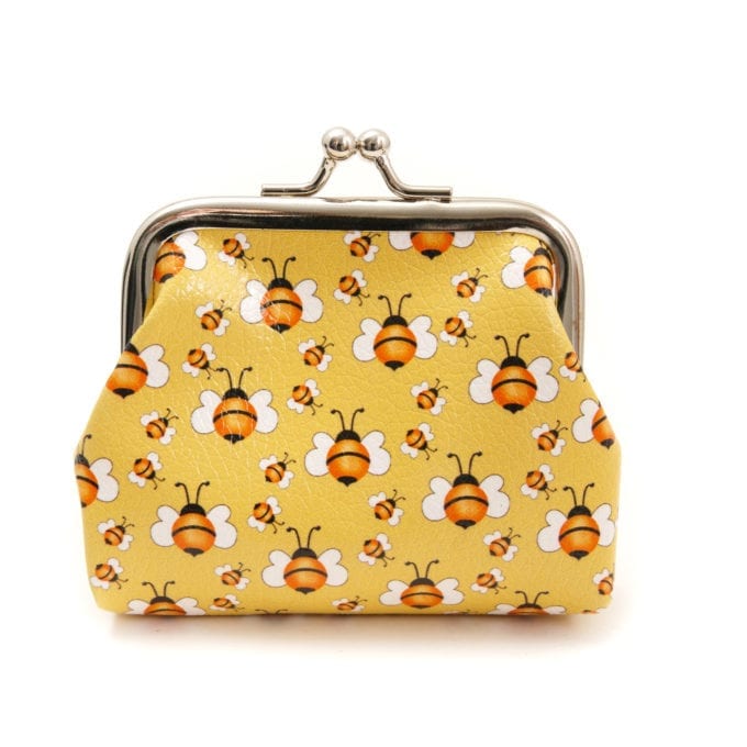 Coin Purse with Honeybees Yellow